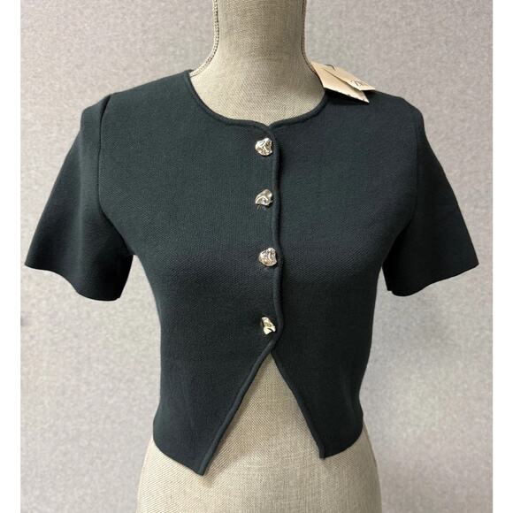 ZARA Black Gray Knit Cropped Cardigan Whimsigoth Grunge Woman’s Size Medium NWT - Picture 2 of 9